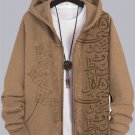 Men's Calligraphy Art Pattern Print Hooded Zip Up Jacket