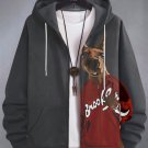 Men's Hip-hop Kangaroo Print Hooded Zip Up Jacket