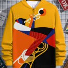 Men's Retro Color Block Splicing Art Trumpeter Abstract Print Casual Zip Up Jacket