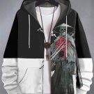 Men's Retro Samurai Skull Japanese Art Print Hooded Zip Up Jacket