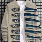 Men's Retro Sardines Art Print Casual Zip Up Jacket