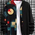 Men's Retro Vinyl Record Geometric Abstract Print Casual Zip Up Jacket
