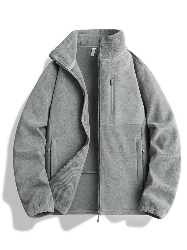 Men's Solid Color Zipper Pocket Outdoor Warm Jacket