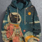 Men's Space Astronaut Cat Art Print Hooded Zip Up Jacket
