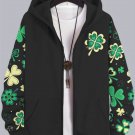 Men's St. Patrick's Day Lucky Shamrock Print Hooded Zip Up Jacket