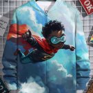 Men's Super Hero Black Boy Art Print Casual Zip Up Jacket