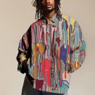 Men's Abstract Colorblock Art Print Long Sleeve Shirt