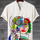 Men's Abstract Line Contrast Color Print Half Button Short Sleeve Shirt