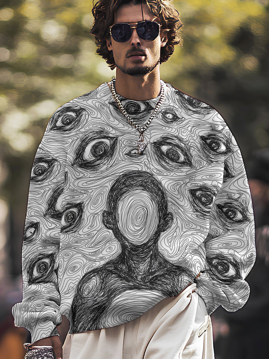 Men's Abstract Line Eye Graffiti Art Painting Print Casual Sweatshirt