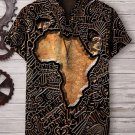 Men's Africa Map Engraving Art Print Linen Blend V Neck T-Shirt