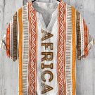 Men's Africa Tribal Traditional Pattern Printed Half Button Linen Blend Shirt