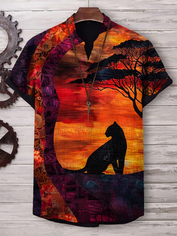 Men's African Leopard Wild Nature Art Print V Neck T-Shirt