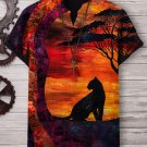 Men's African Leopard Wild Nature Art Print V Neck T-Shirt