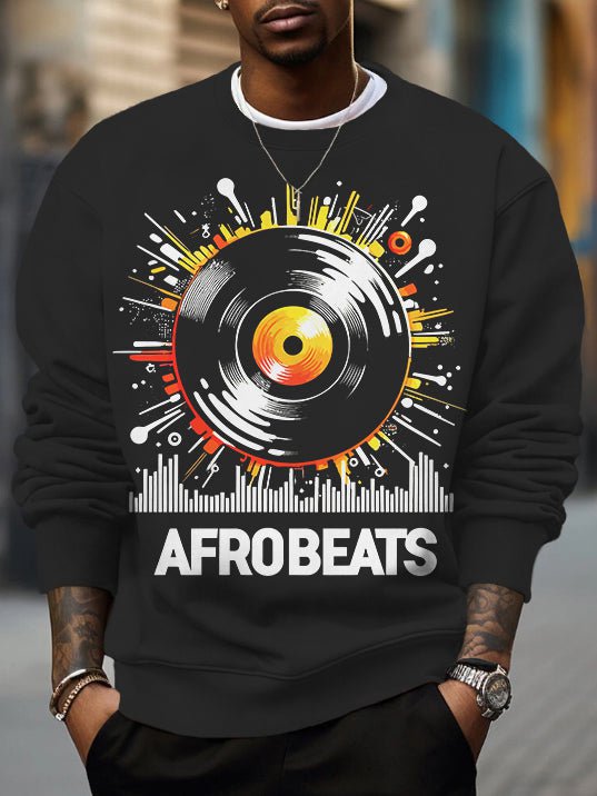 Men's Afrobeat Vinyl Record Art Print Cotton Casual Sweatshirt