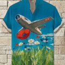 Men's Airplane Flying Over Grass Art Print Casual Shirt