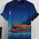 Men's Airplane Night Sky Landscape Art Print T-Shirt