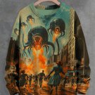 Men's Alien Creatures Appear In The City Art Print Knit Sweatshirt
