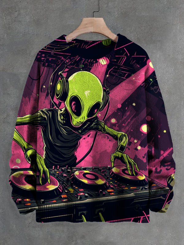 Men's Alien DJ Art Print Knit Sweatshirt
