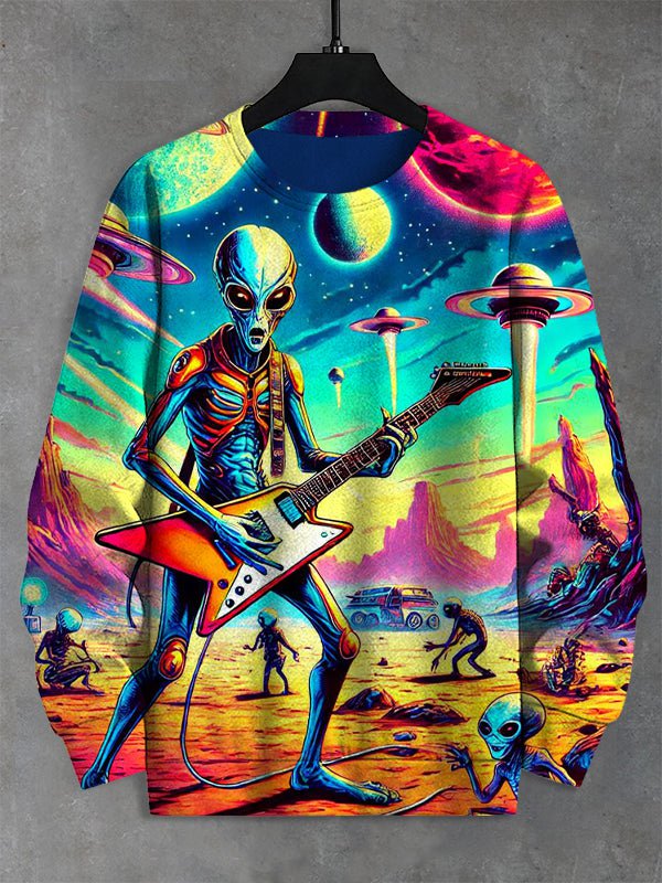 Men's Alien Playing Electric GuitarPrint Casual Sweatshirt