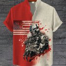 Men's American Flag Mechanical Skull Print Linen Blend Shirt