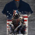 Men's American Mechanical Wolf Art Print Linen Blend Shirt