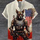 Men's American Patriotic Mechanical Dog Print Linen Blend Shirt
