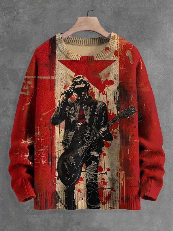 Men's Anarchy Punk Rock Skeleton Print Knit Sweatshirt