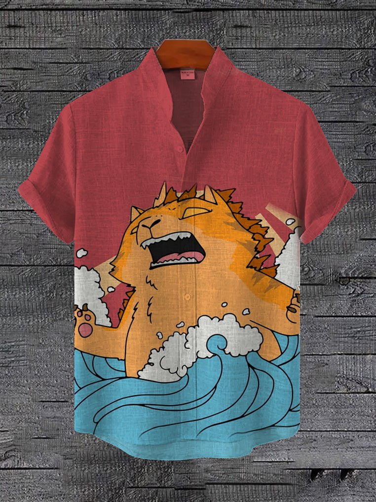 Men's Angry Cat Waves Art Print Shirt