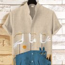 Men's Animals In The Desert Geometry Art Print Short Sleeve Casual Shirt
