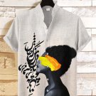 Men's Arabic Calligraphy Pattern Girl Print Casual Shirt