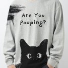 Men's Are You Pooping Black Cat Graphic Print Long Sleeve T-Shirt