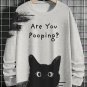 Men's Are You Pooping Black Cat Graphic Print Long Sleeve T-Shirt