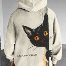 Men's Are You Pooping Black Cat Peeping Graphic Print Hooded Sweatshirt