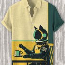Men's Astronaut Cat Art Black Cat Coffee Art Print Casual Shirt