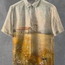 Men's Autumn Field Scenery Watercolor Art Print Casual Shirt