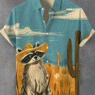Men's Autumn Western Cowboy Raccoon Art Print Shirt