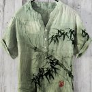 Men's Bamboo Forest Full Moon Night Japanese Art Print Linen Blend Shirt