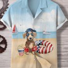 Men's Beach Vacation Dog American Flag Pattern Print Casual Linen Blend Shirt