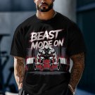 Men's Beast Mode On Weightlifting Print Drop Shoulder Casual T-Shirt