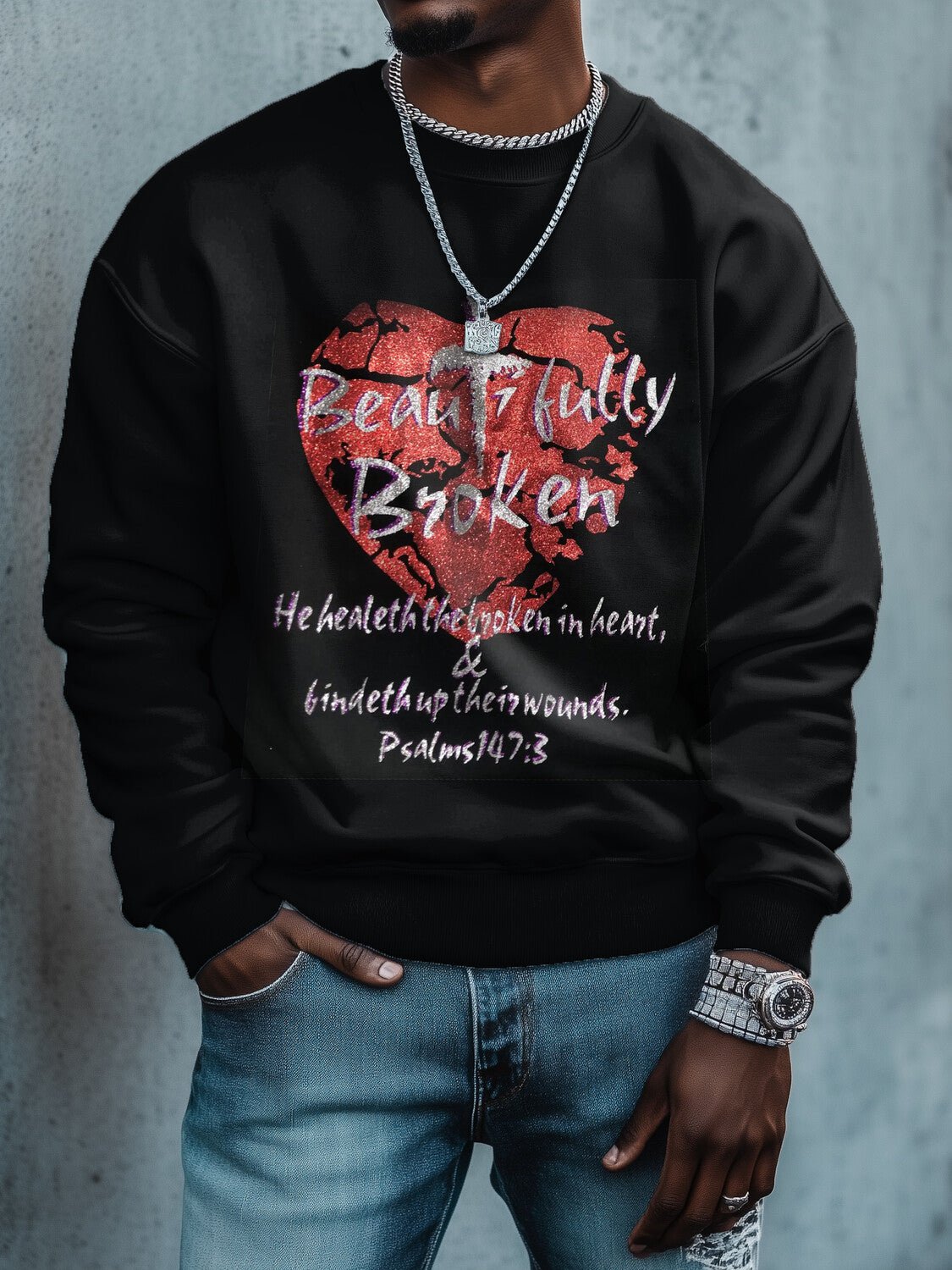 Men's Beautifully Broken Art Print Casual Sweatshirt