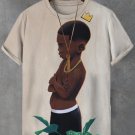 Men's Black Boy Illustration Print Casual T-Shirt