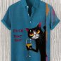 Men's Black Cat Cocktail Fuck That Shit Print Linen Blend Shirt