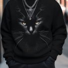 Men's Black Cat Facial Art Print Casual Sweatshirt
