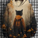 Men's Black Cat Outdoor Hiking Print Hooded Sweatshirt