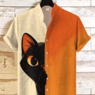 Men's Black Cat Peeping Color Block Art Print Casual Shirt