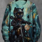 Men's Black Cat Riding A Motorcycle Art Print Casual Sweatshirt