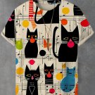 Men's Black Cat Sheet Music Art Print Casual T-Shirt