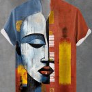 Men's Black Face Abstract Color Contrast Art Linen Blend Shirt