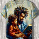 Men's Black Father And Son Oil Painting Art Print Casual T-Shirt