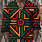 Men's Black History Month Abstract Lines Art Print Long Sleeve Shirt